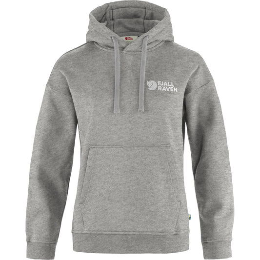 Gray hoodie with a brand logo on a white background